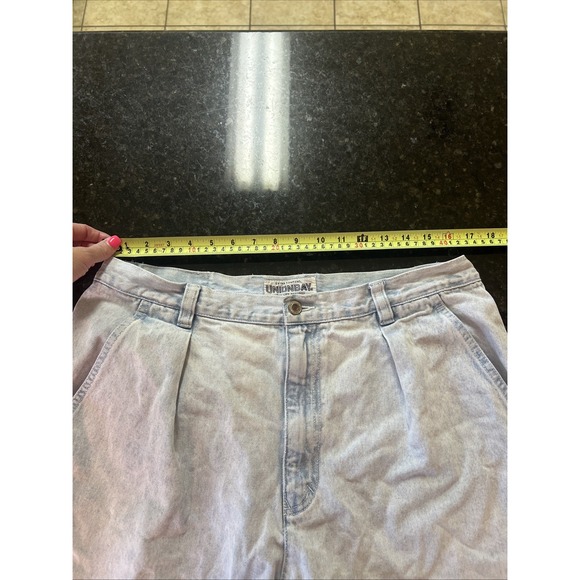 Vintage 90s Y2K Unionbay Men's Denim Blue Jean Shorts Stone Wash 36 Pleated Jort - Picture 5 of 8